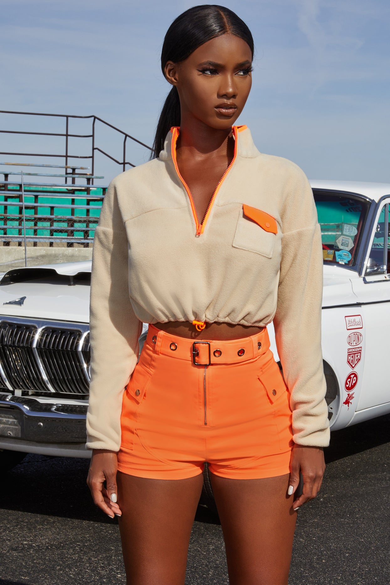 Precious Cargo High Waisted Belted Cargo Shorts in Orange
