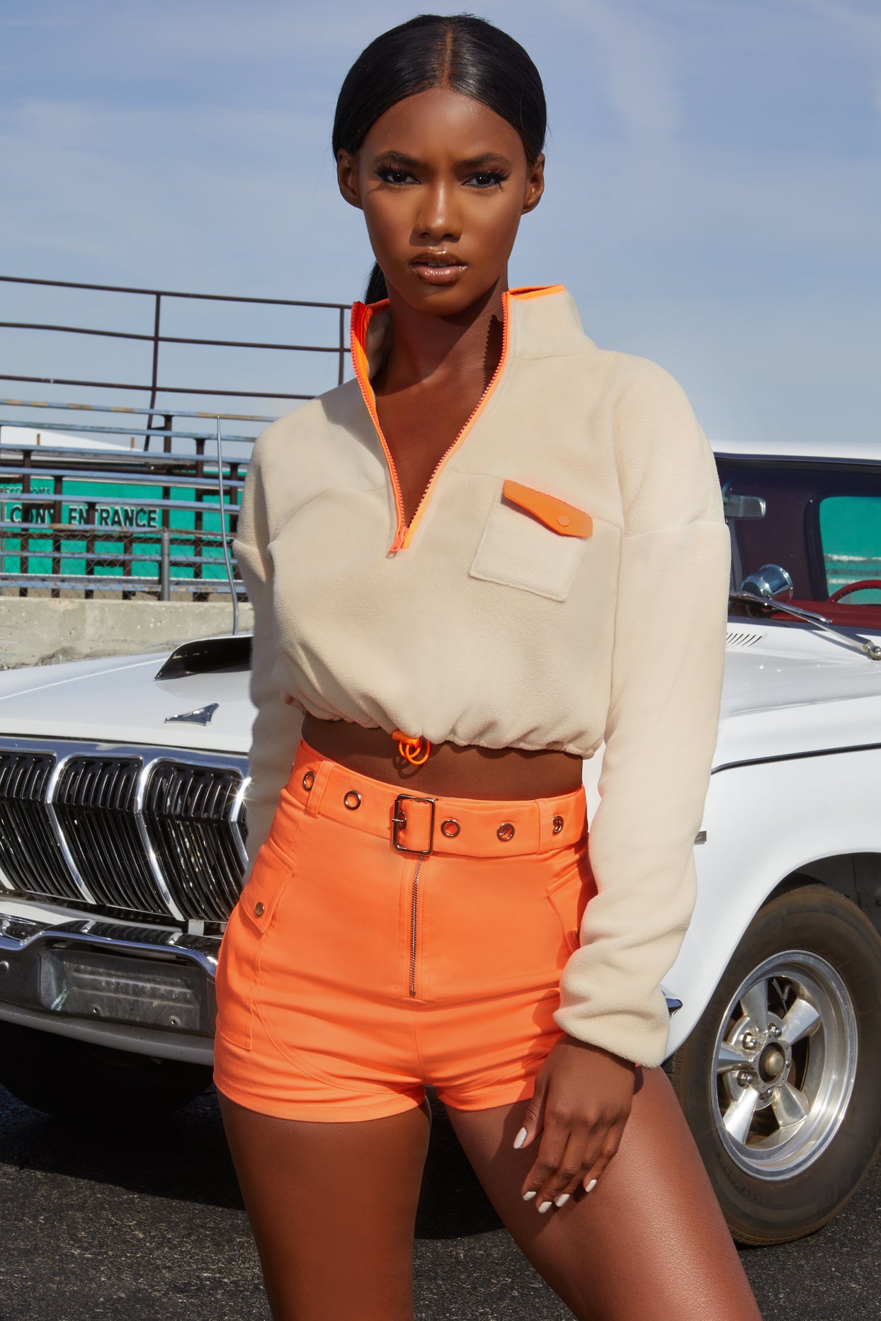 Precious Cargo High Waisted Belted Cargo Shorts in Orange