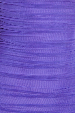 Second Skin Clear Strap Ruched Mesh Bodycon Mini Dress in Purple