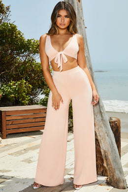 Flare To Dream High Waisted Wide Leg Trousers in Peach