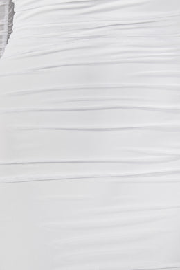 Sheer Attraction Mesh Long Sleeve Bardot Mini Dress in Oyster White
