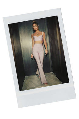 Too Good For You High Waisted Bandage Flare Trousers in Mauve