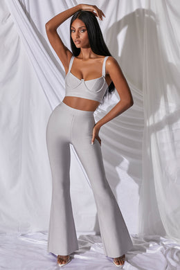 Too Good For You Petite High Waisted Bandage Flare Trousers in Grey