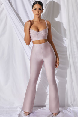 Too Good For You High Waisted Bandage Flare Trousers in Mauve