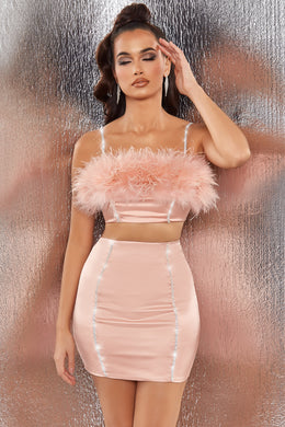 Bring The Party Embellished Satin Mini Skirt in Blush