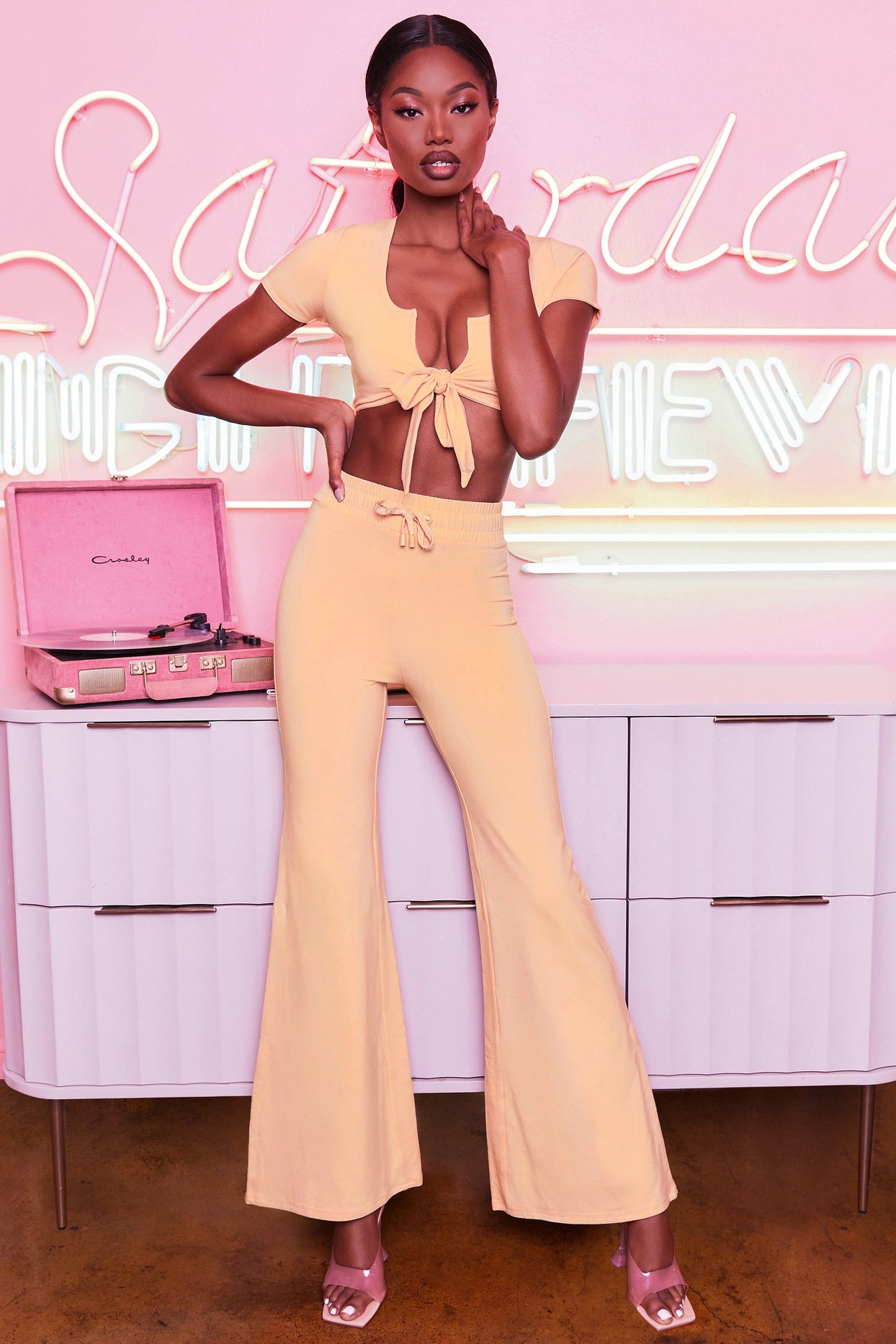 Laid Back Wide Leg Trousers in Peach