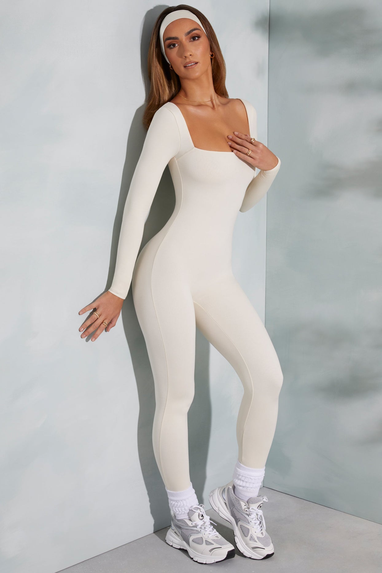 Ivory Double Layered Long Sleeve Square Neck Bodysuit – HYPEACH