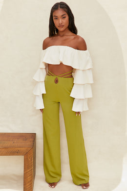 Cut Out Wide Leg Trousers in Olive