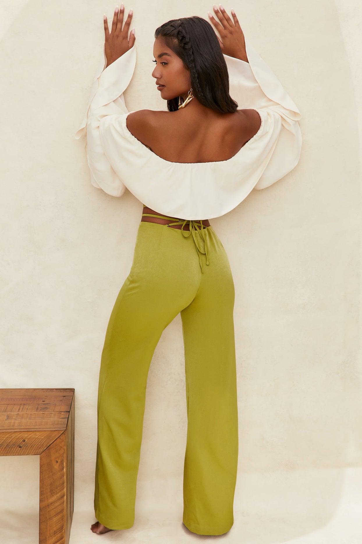 Cut Out Wide Leg Trousers in Olive