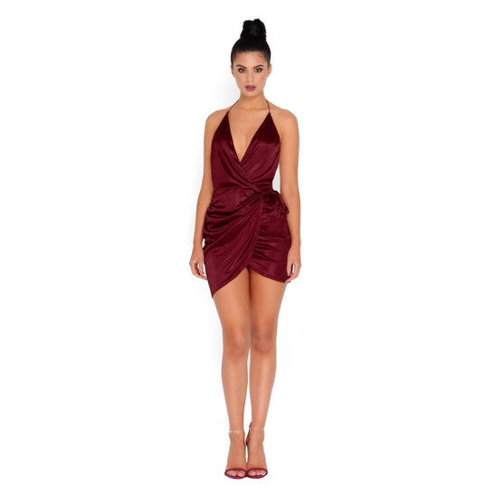 Minivestido Holy Wrap Satin Wrap em Vinho