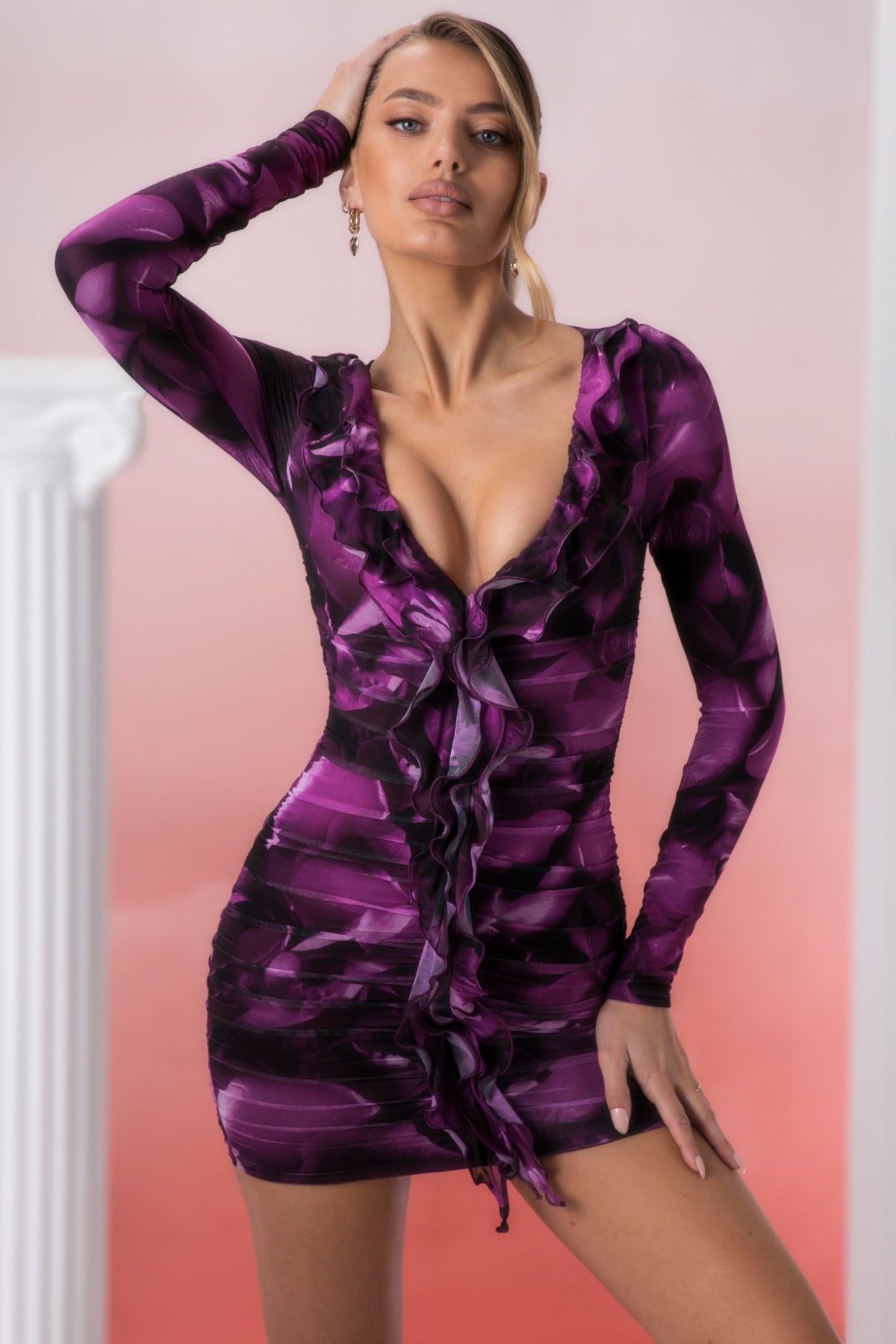 Lilac Satin Bodycon Mini Dress | Miss Floral | SilkFred US