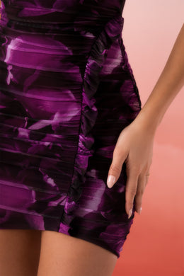 Cowl Neck Mini Dress in Purple  Multi Print