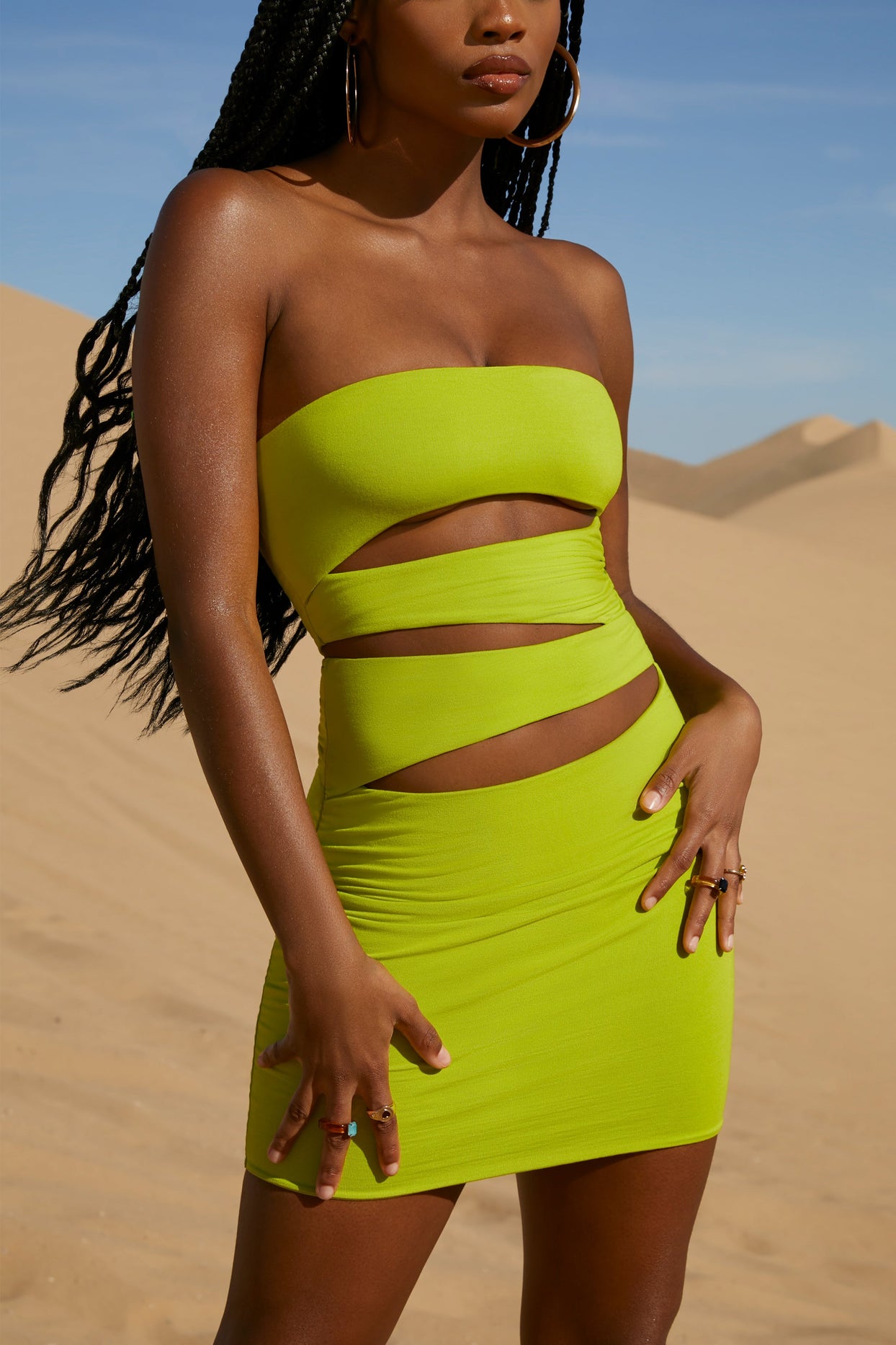 Strapless Cut Out Mini Dress in Lime