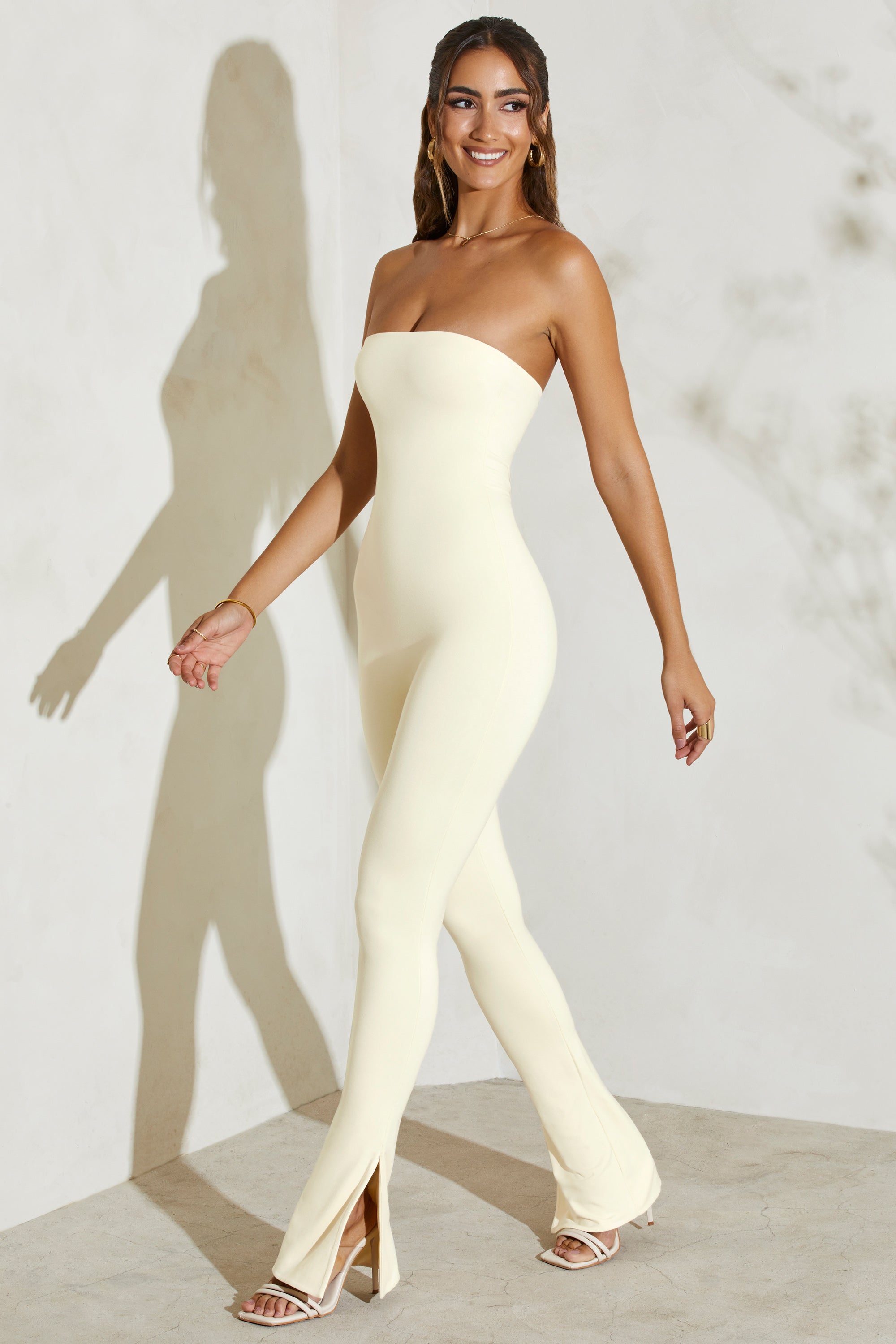 Jamila Strapless Flared Hem Jumpsuit in Ivory | Oh Polly – Oh Polly US