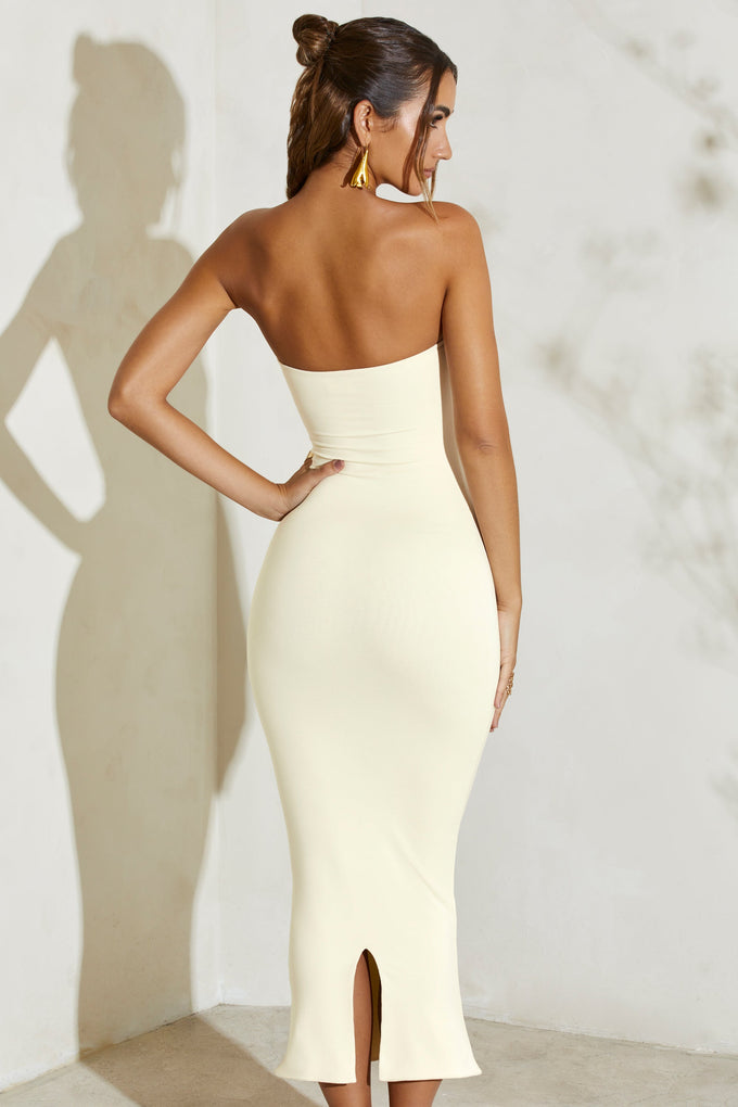 Back view of Strapless Flared Hem Midaxi Dress in Ivory