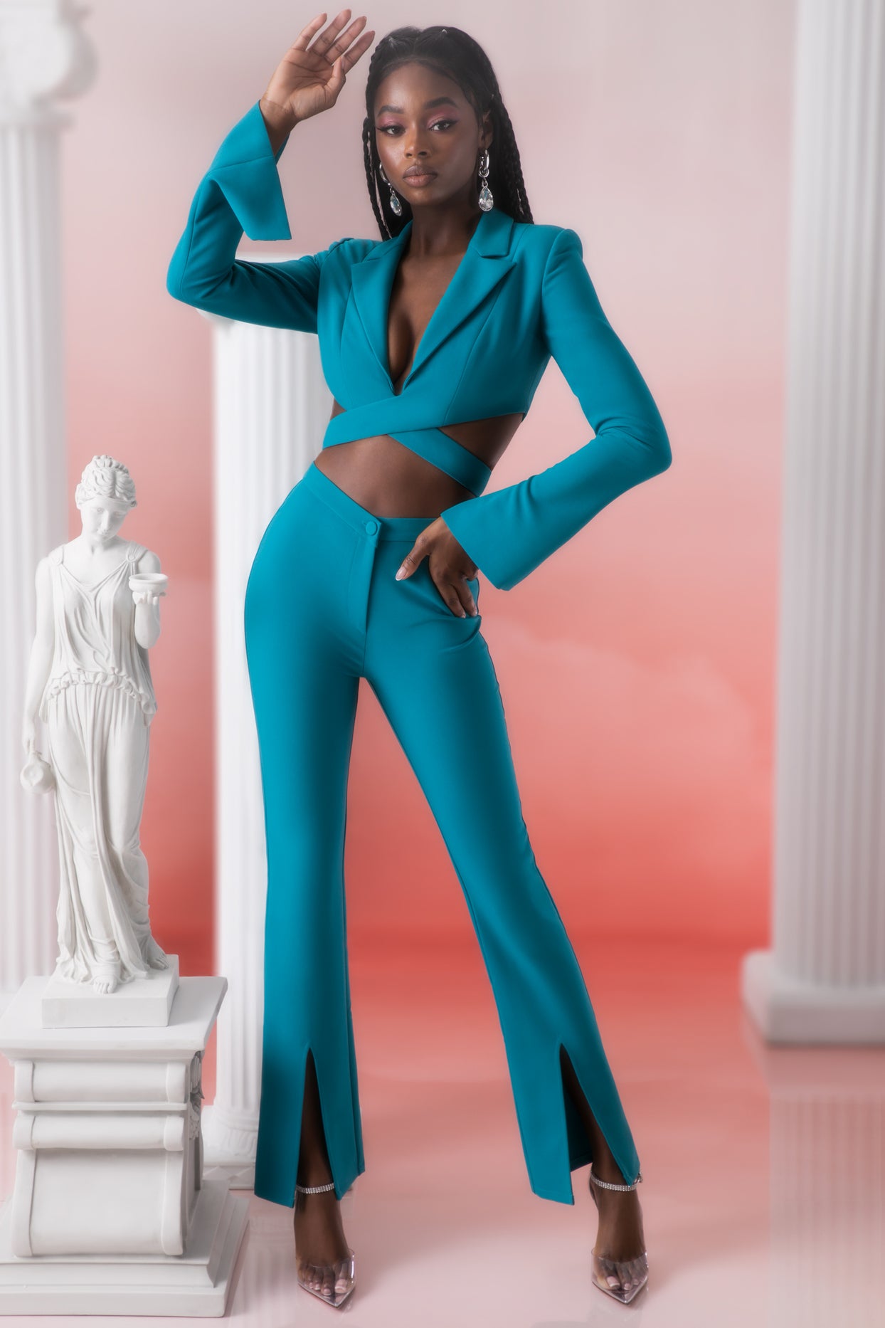 Petite Flare Trousers in Teal
