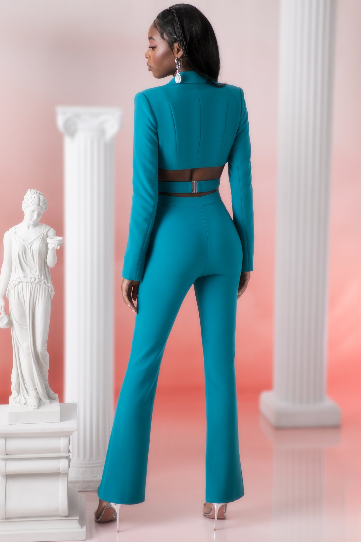 Petite Flare Trousers in Teal