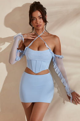 View of Ruffle sleeves in mesh fabric.