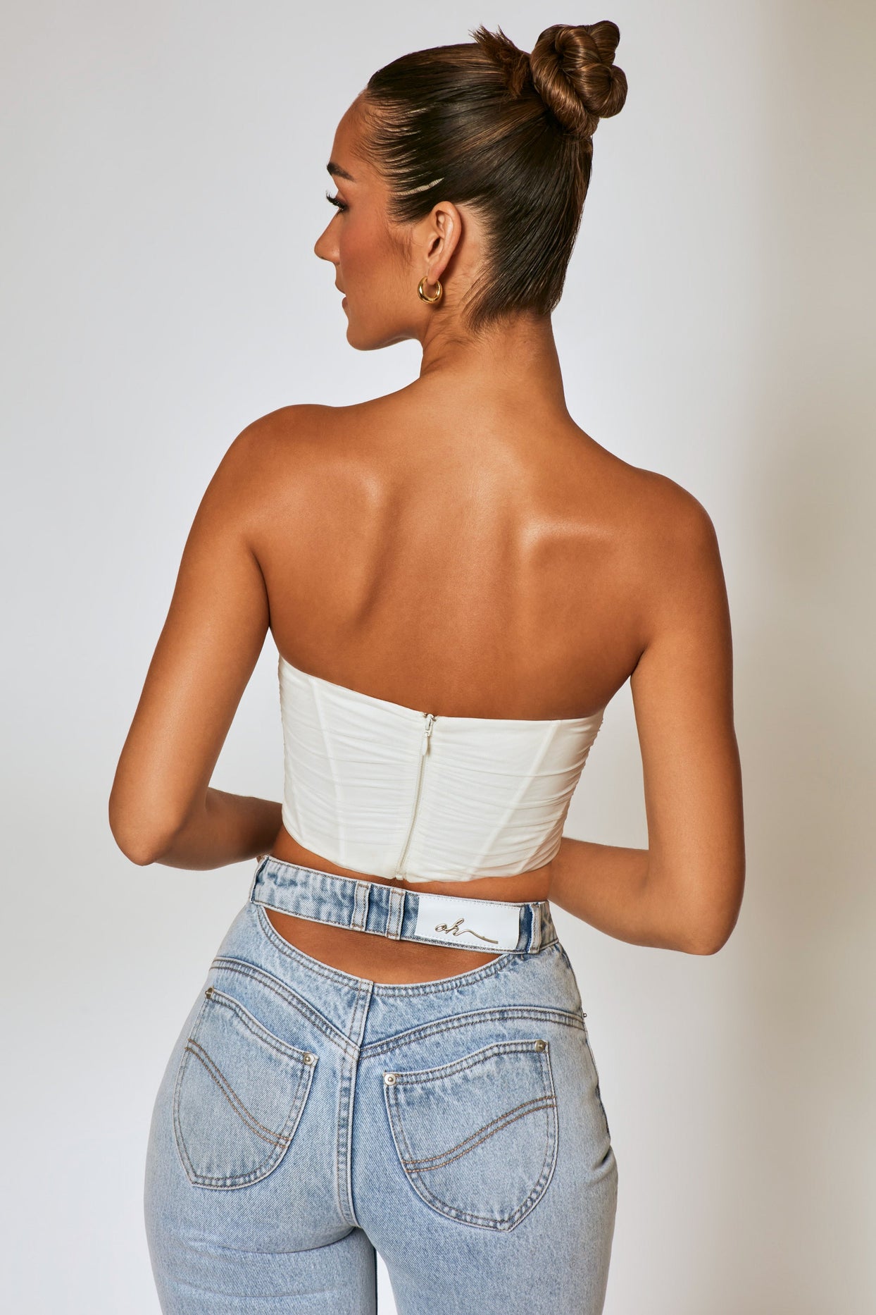 First Impression Mesh Overlay Corset Crop Top in Ivory