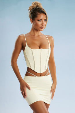 Corset Crop Top Ivory  Crop Top With Hand Woven Macramé In Ivory