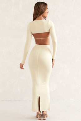 Cut Out Back Long Sleeve Crop Top in Ivory