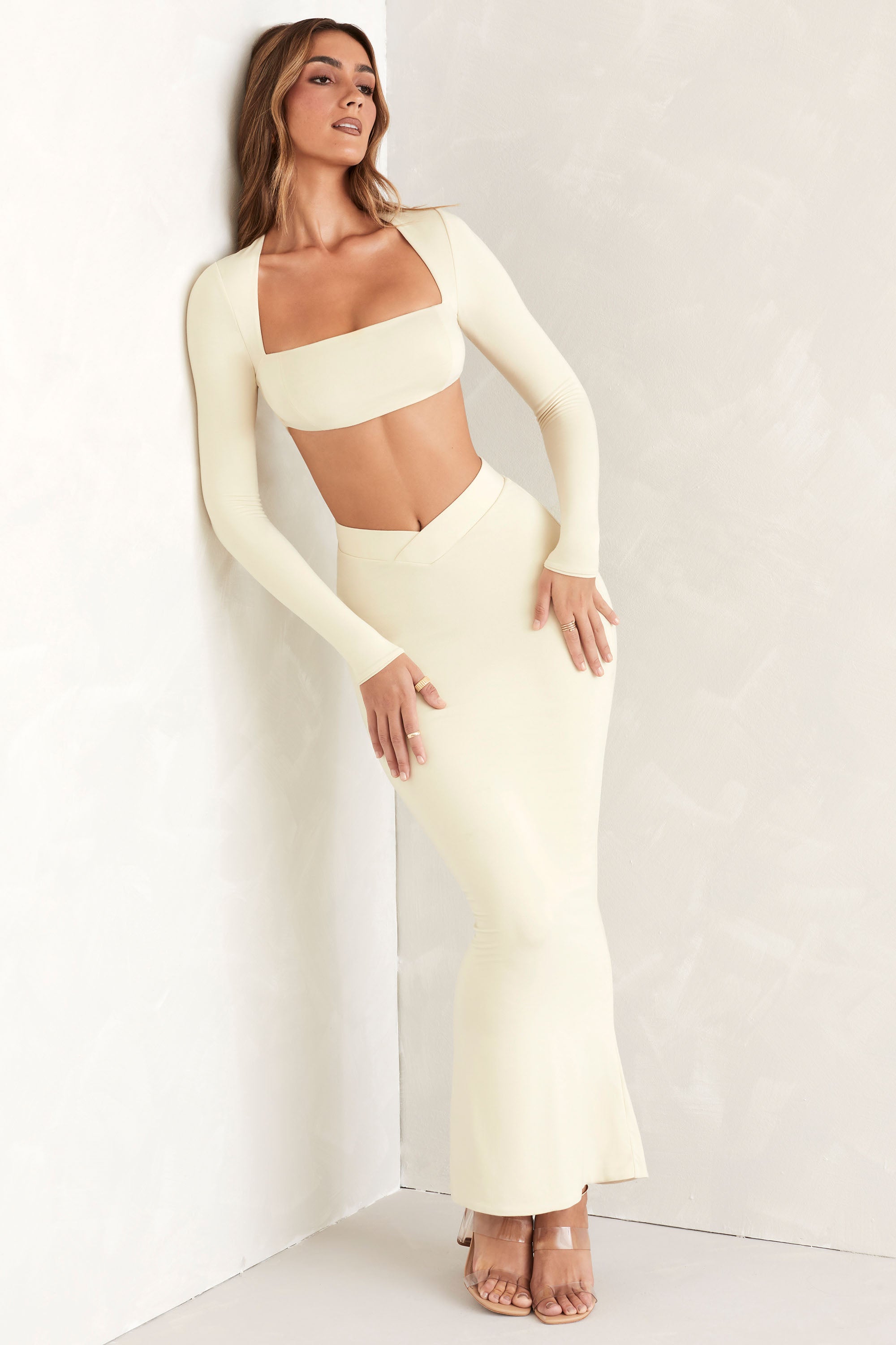 Willow Flared Hem Maxi Skirt in Ivory | Oh Polly