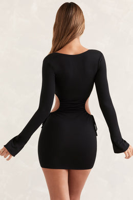 Long Sleeve Cut Out Mini Dress in Black