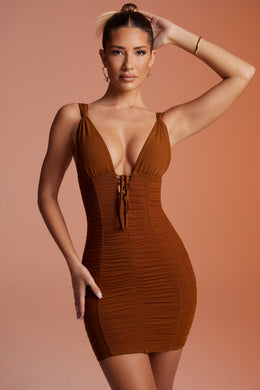 Ruched Mini Dress in Brown