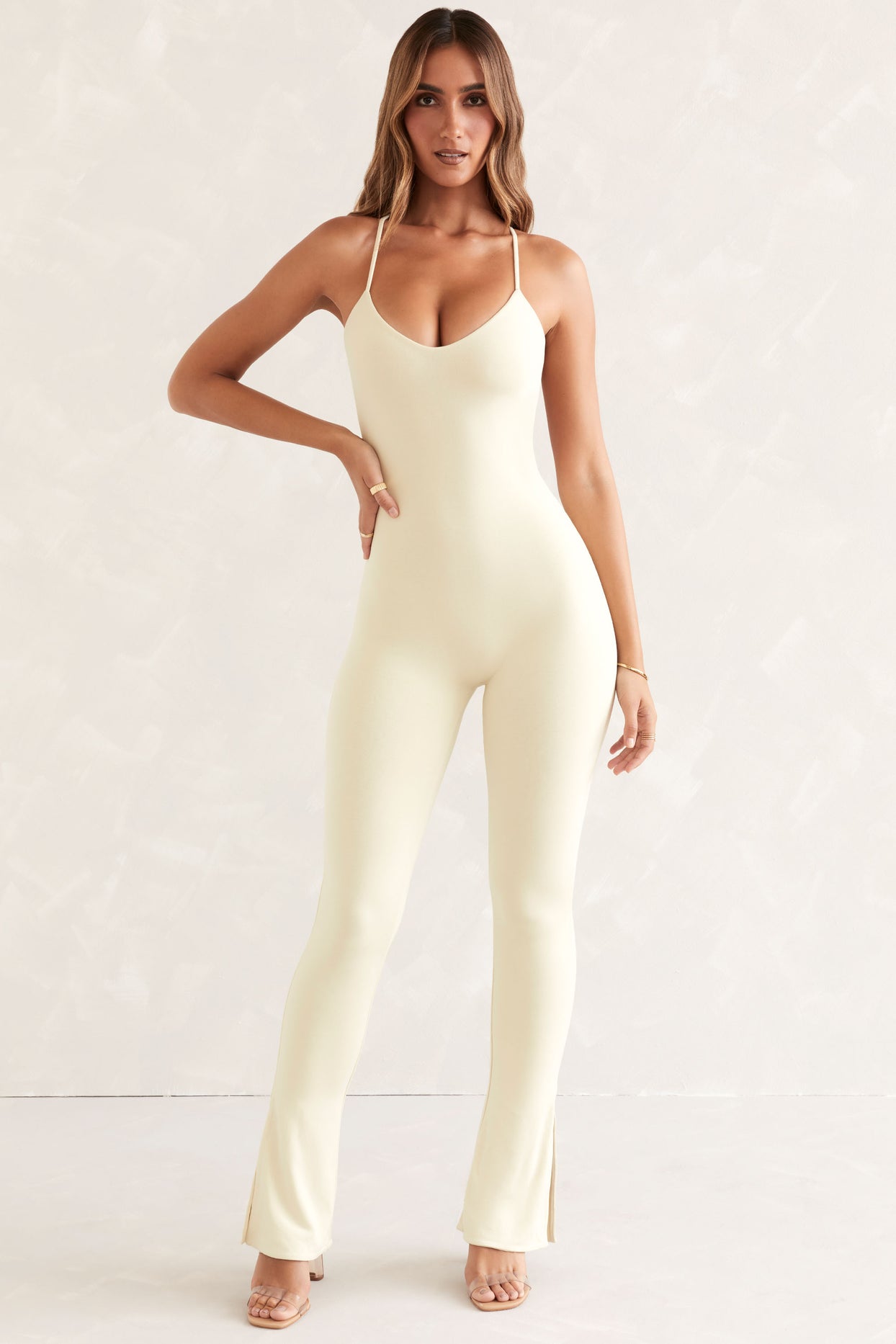 Petite Scoop Neck Backless Jumpsuit in Ivory