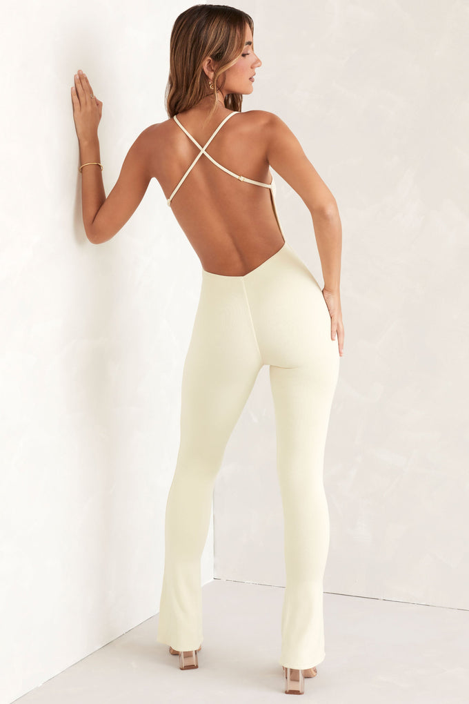 Scoop Neck Backless Jumpsuit in Ivory