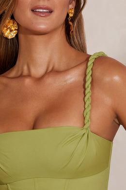 Close up  view of Amal slight cowl corset crop top in green