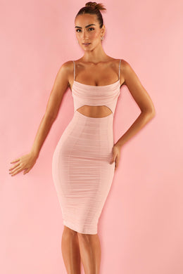Embellished Strap Cut Out Midi Dress in Rose