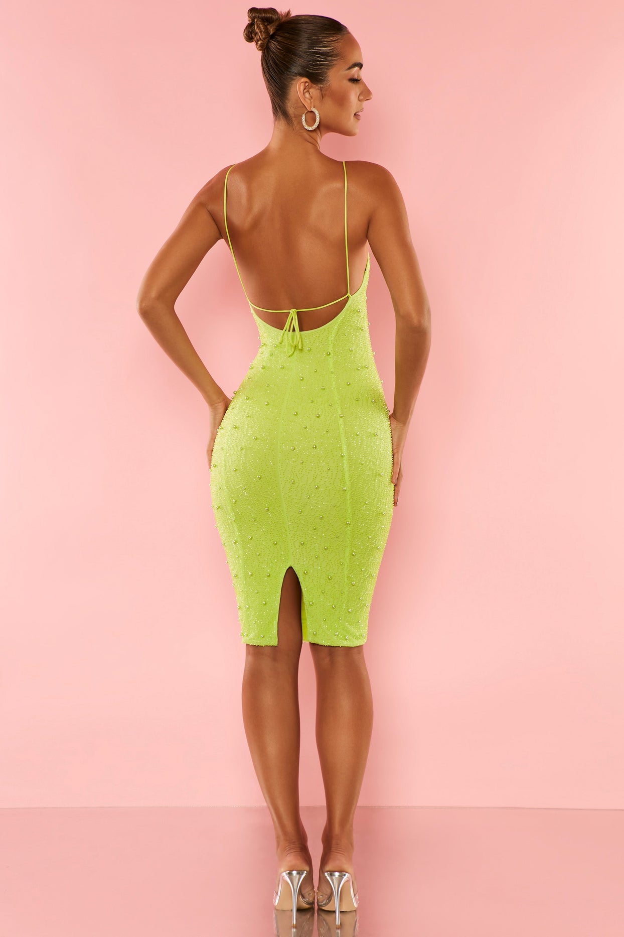 Strappy Embellished Midi Dress in Lime