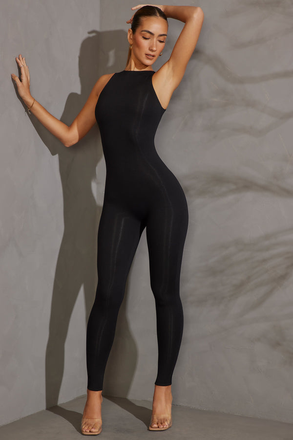 Racer Neck Jumpsuit in Black - 1