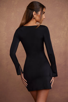 Long Sleeve Asymmetric Mini Dress in Black