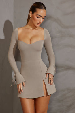 Long Sleeve A-Line Mini Dress in Grey