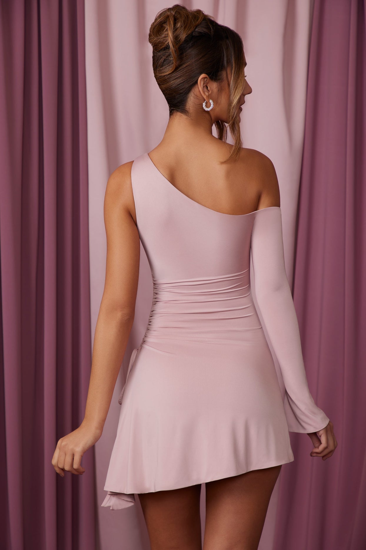 Asymmetrical One Sleeve Shoulder Pad Mini Dress, Sample