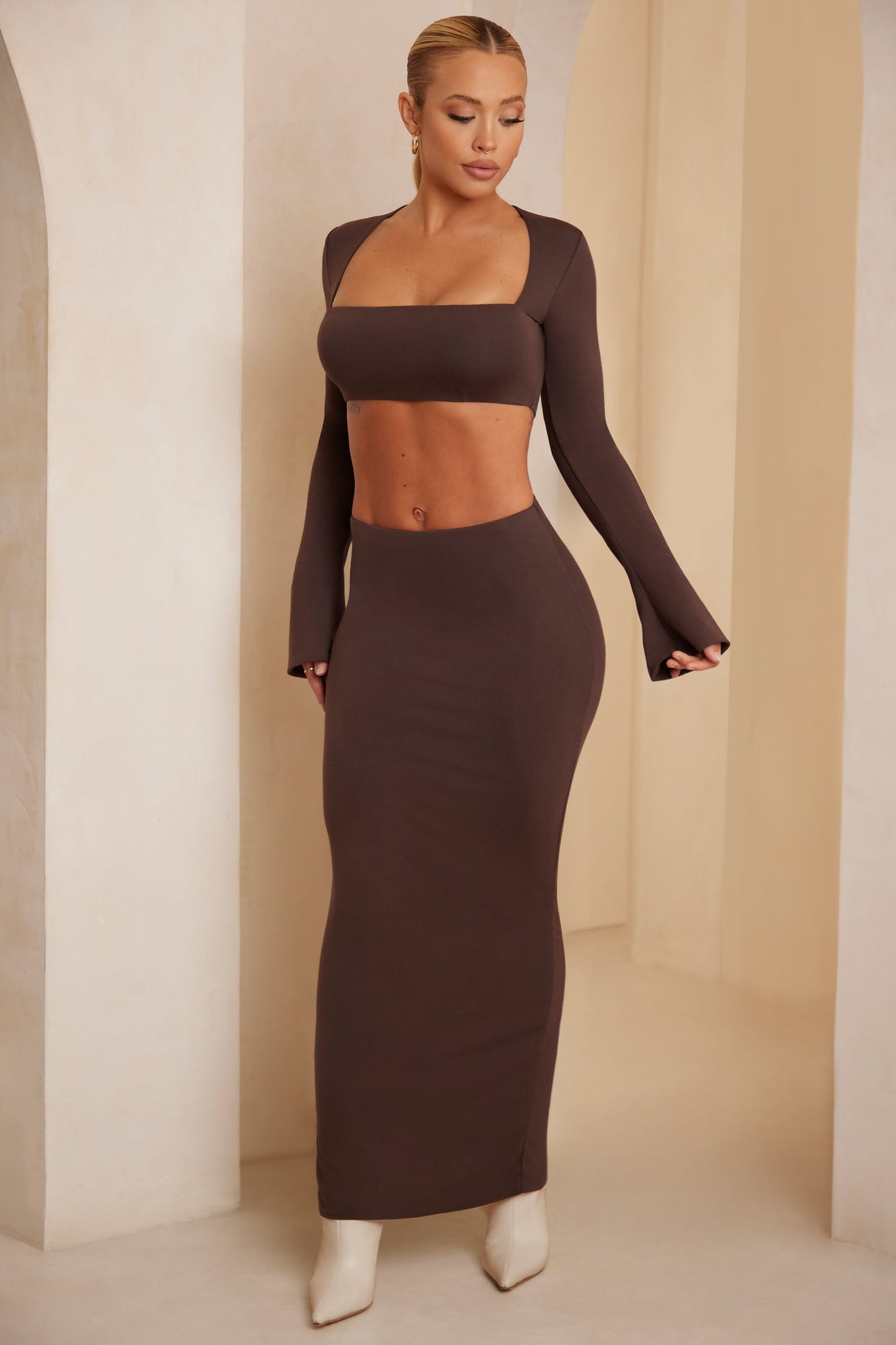 Shape Black Slinky Ruched Maxi Bodycon Skirt