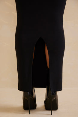 Falda larga ajustada de talle bajo en negro