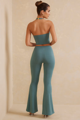 Petite High Waist Flare Trousers in Teal