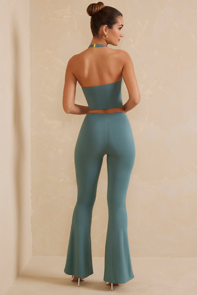 High Waist Flare Trousers in Teal