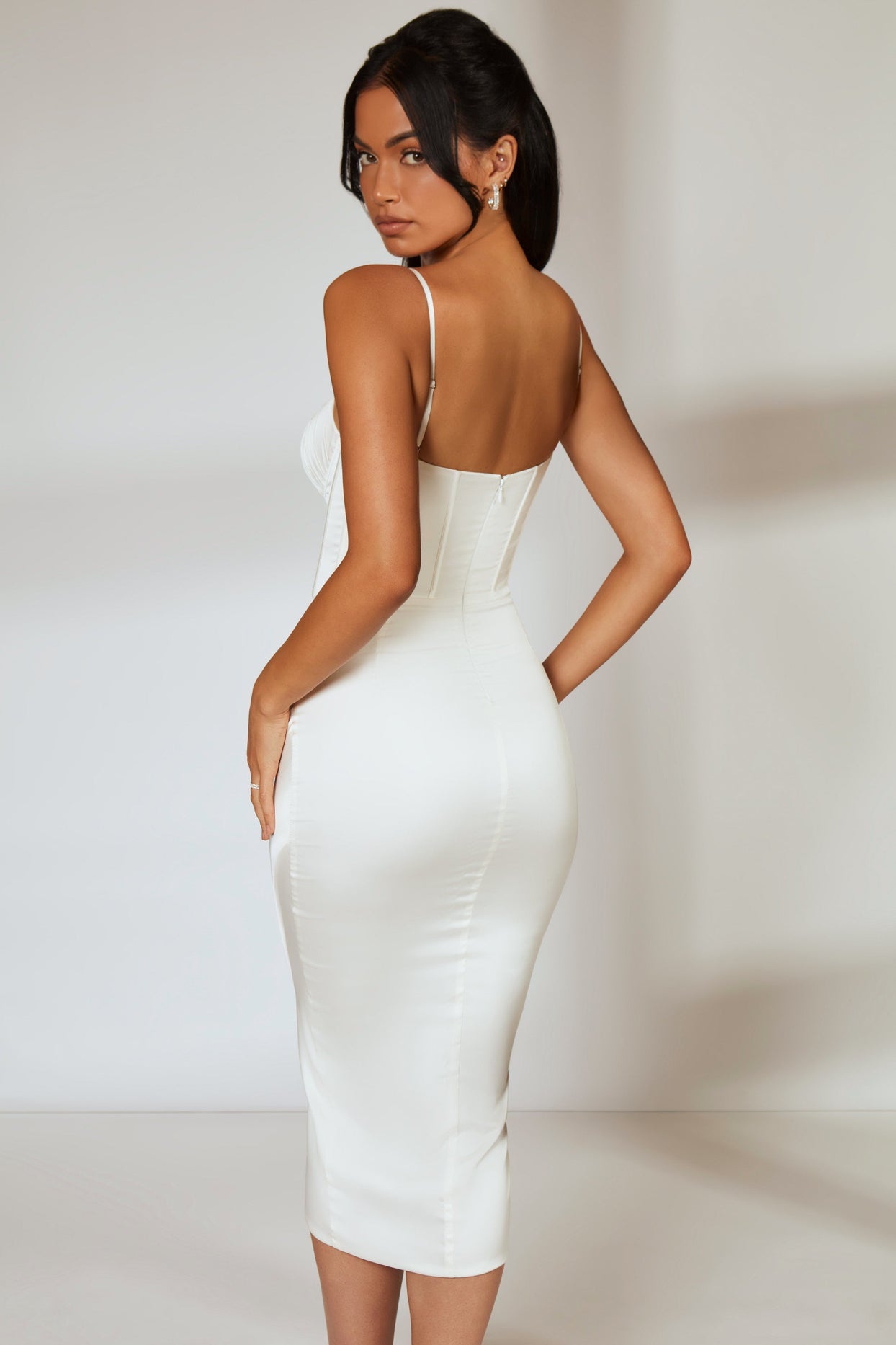 Tenderness Draped Skirt Corset Midi Dress in Ivory | Oh Polly