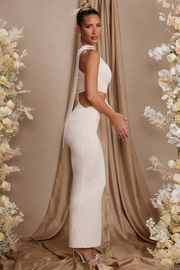 Single Sleeve Cut Out Maxi Dress in Cream