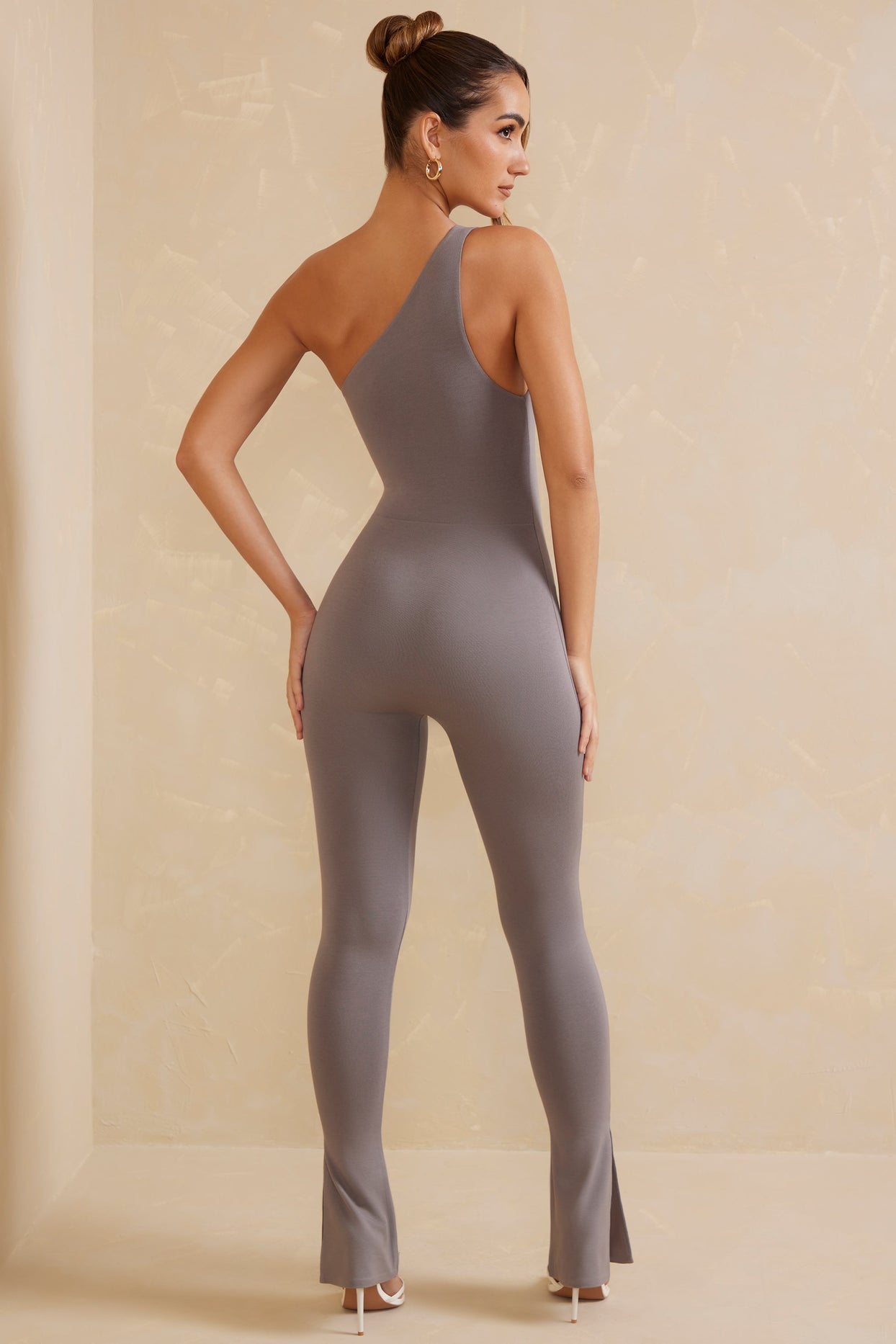 Petite Single Strap Asymmetric Jumpsuit in Grey