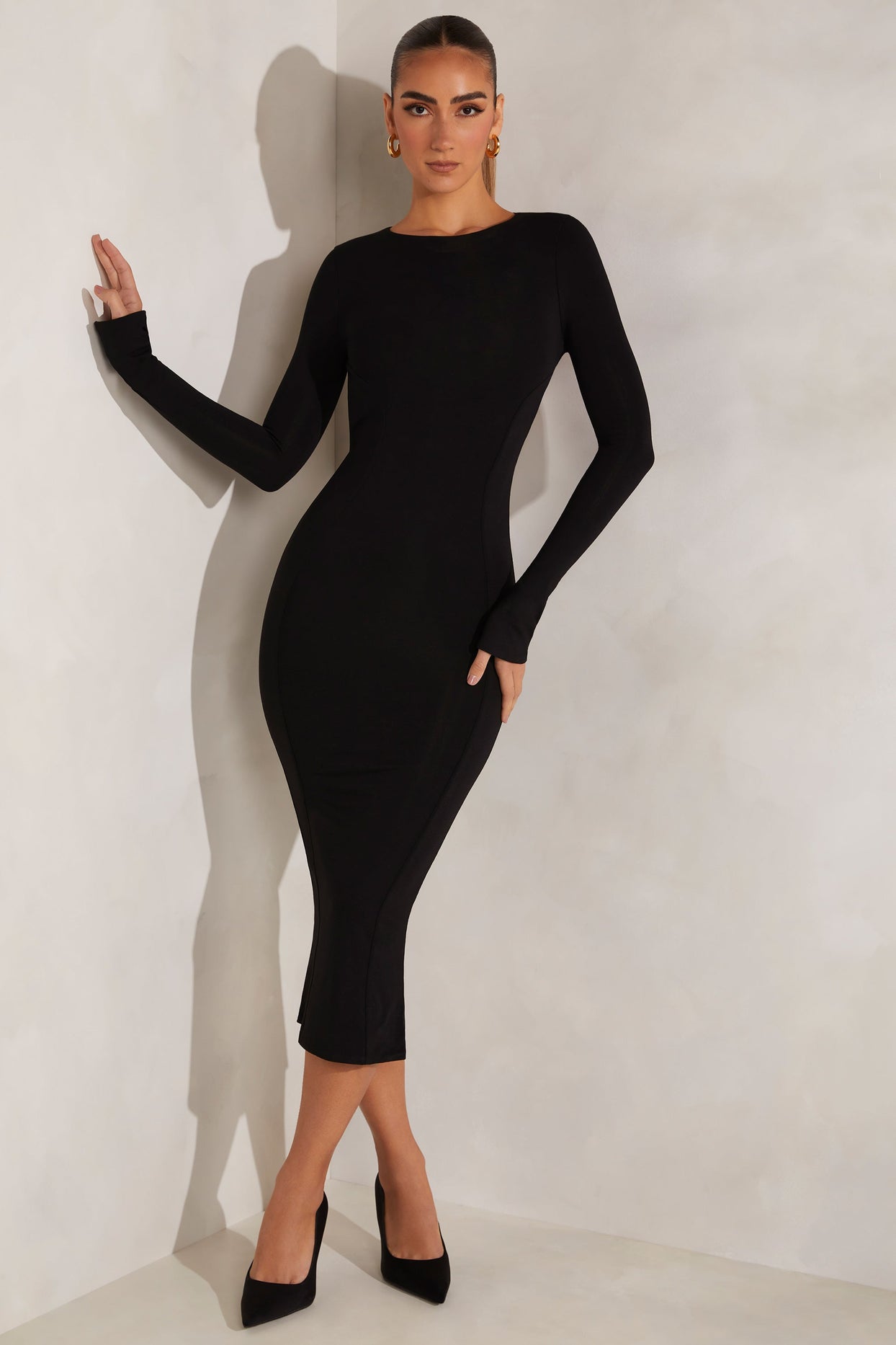 Maternity Black Long Sleeve Sculpt Luxe Midaxi Dress, Black