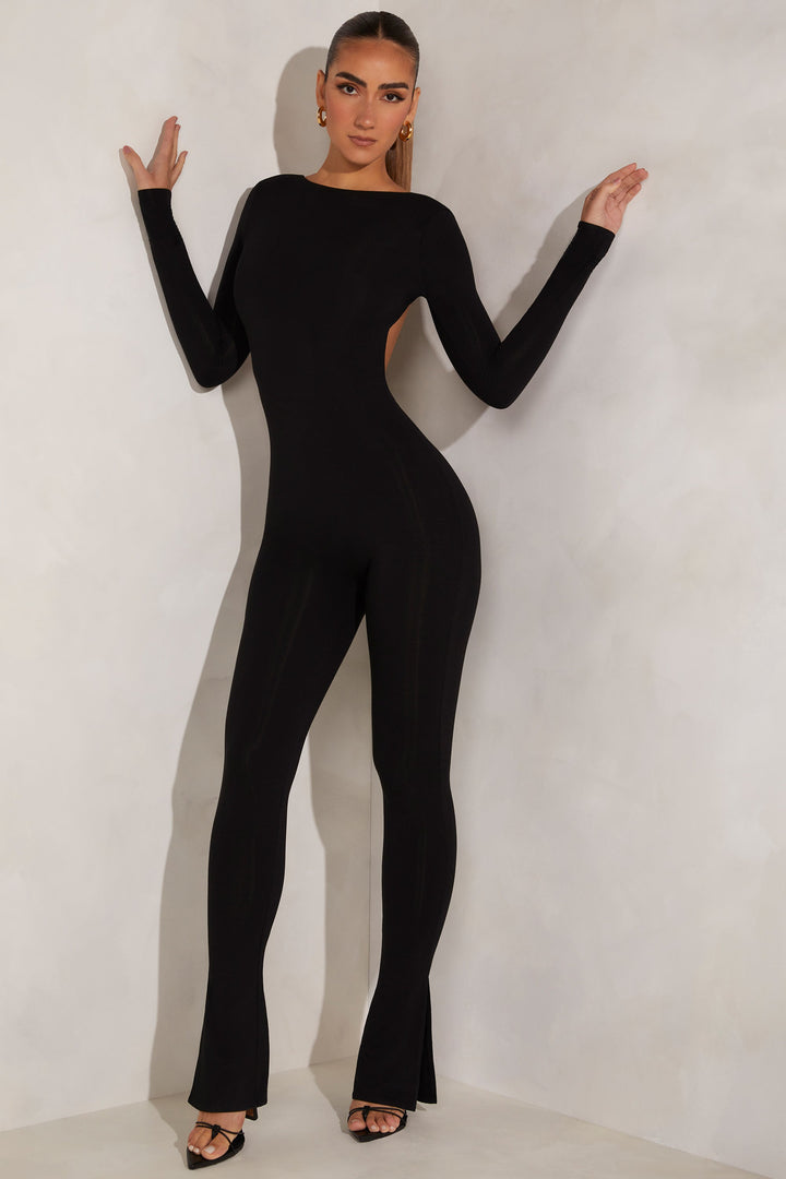 Rumer High Neck Open Back Jumpsuit in Black | Oh Polly