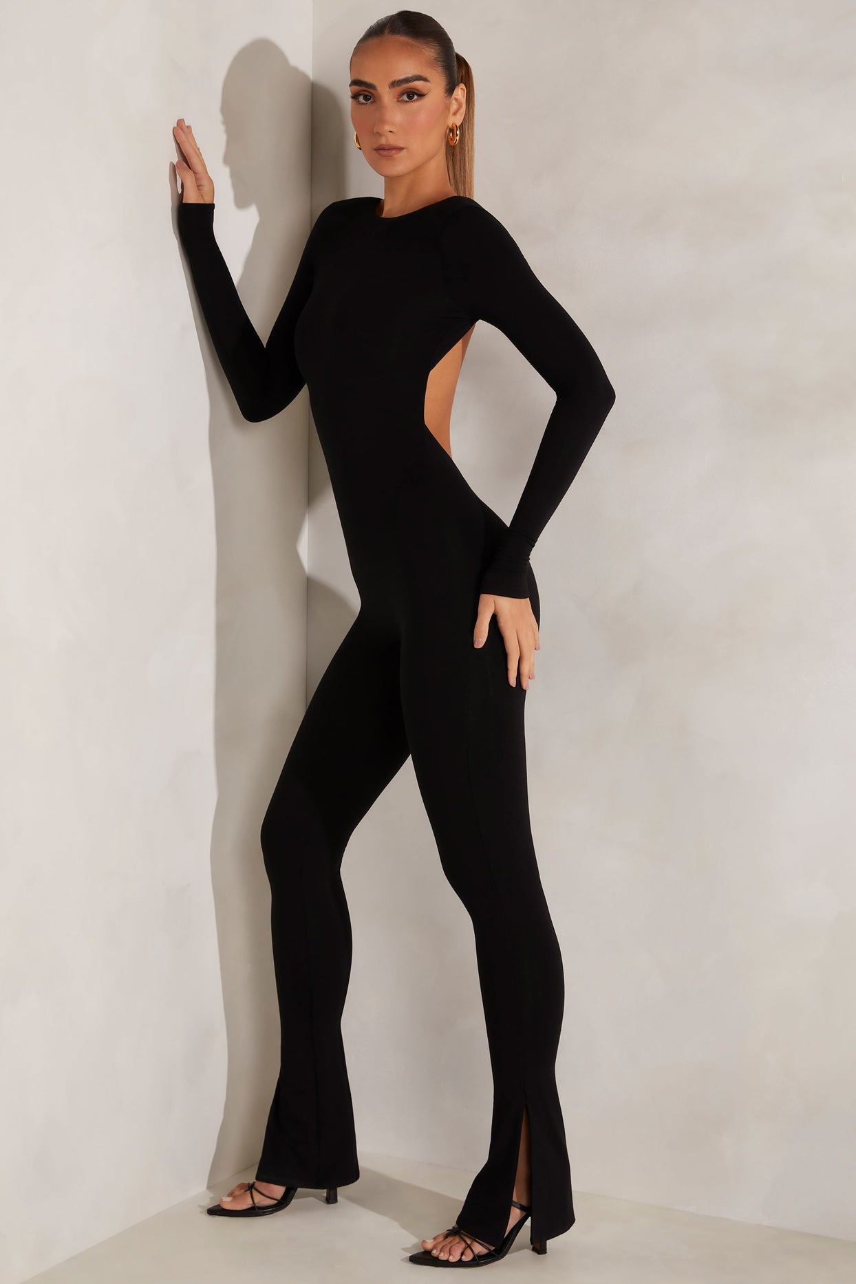 Tall High Neck Open Back Jumpsuit in Black