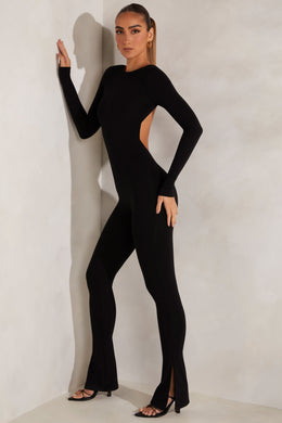 Tall High Neck Open Back Jumpsuit in Black