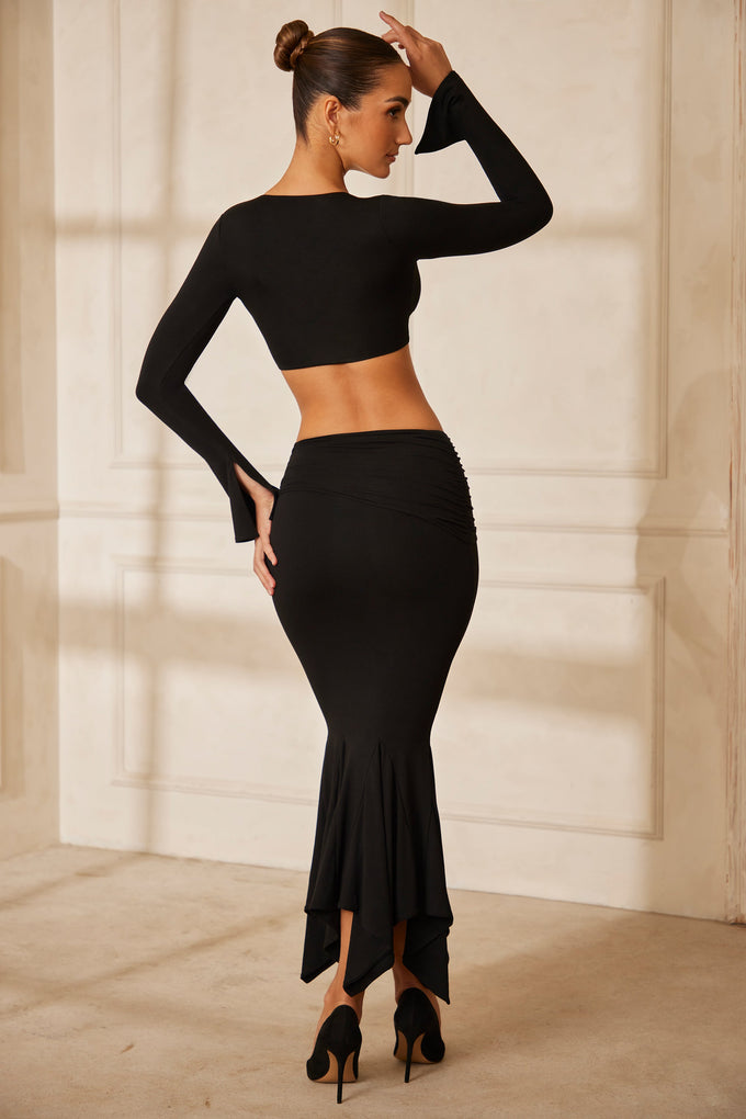 Asymmetric Midaxi Skirt in Black