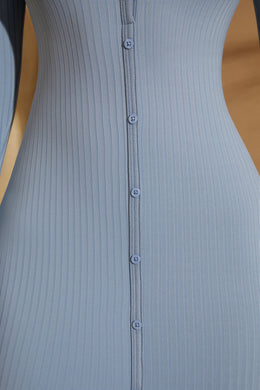 Long Sleeve Button Down Maxi Dress in Light Blue